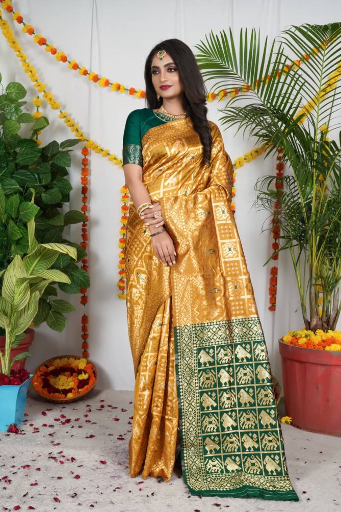 Bandhani Patola Saree By Dhruvi Designer Hub Lichi Soft Silk Saree Catalog
